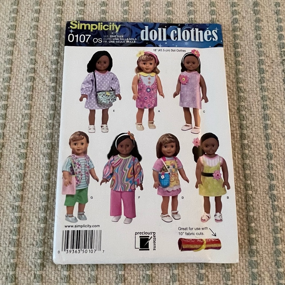 NEW - Simplicity Doll Clothes Pattern Set - 0107
